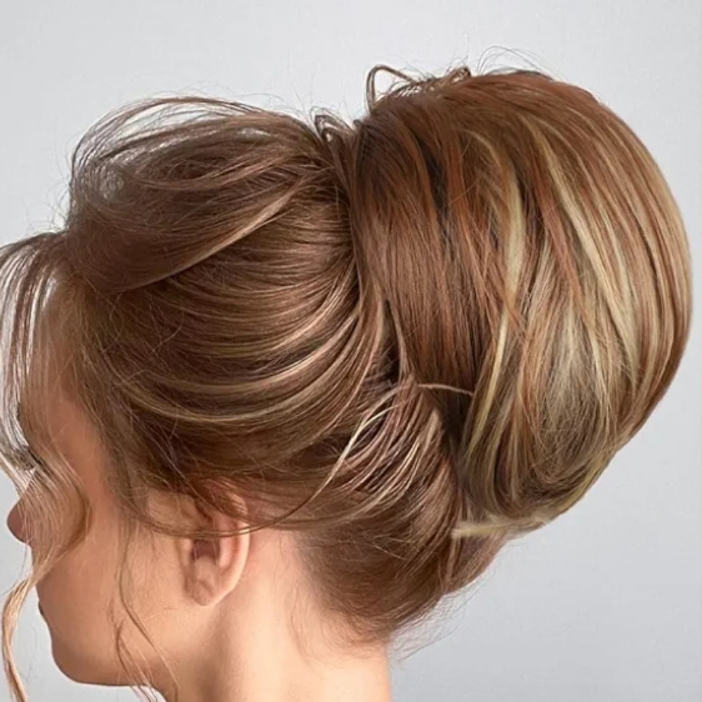 Brown Blonde Highlighted Synthetic Hair Bun Extension Drawstring Comb Hair NEW